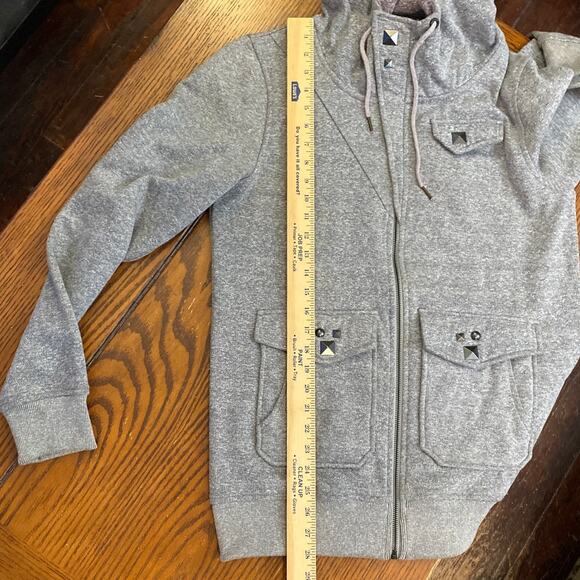 Volcom y2k 2000s Womens Hoodie Gray Size Large Metal Accent Long Jacket Full Zip - Picture 5 of 15